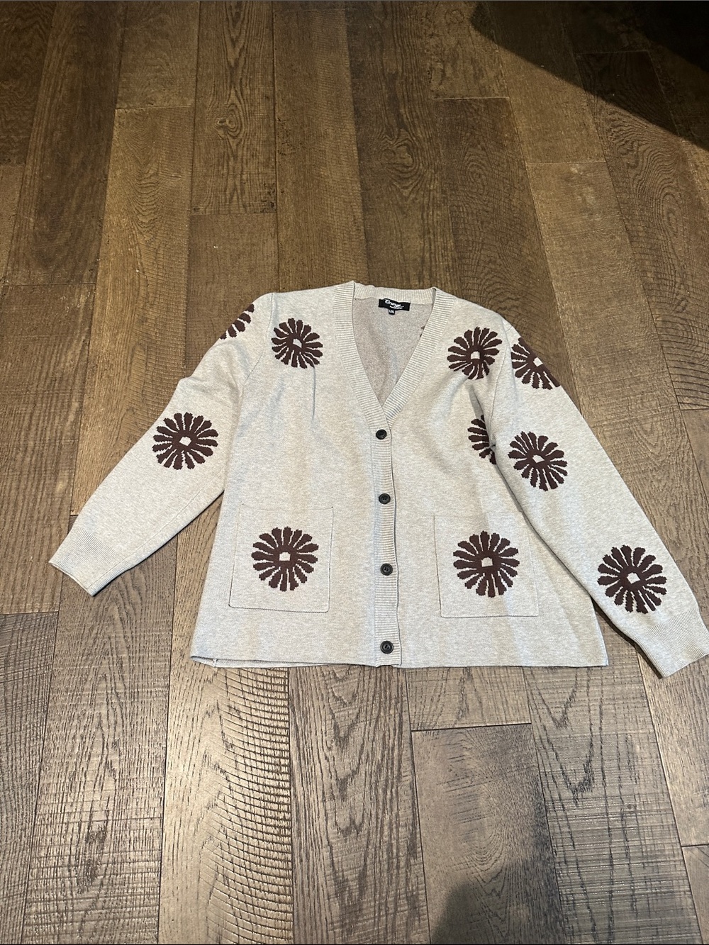 Orage Cream Cardigan with Brown Floral Motifs